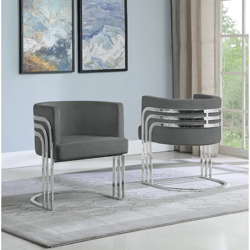 Contemporary Velvet Barrel Accent Chair with Polished Chrome Frame Base