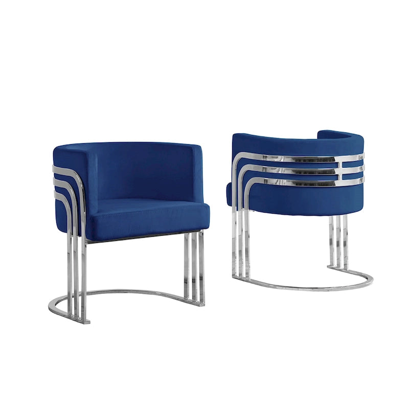 Contemporary Velvet Barrel Accent Chair with Polished Chrome Frame Base