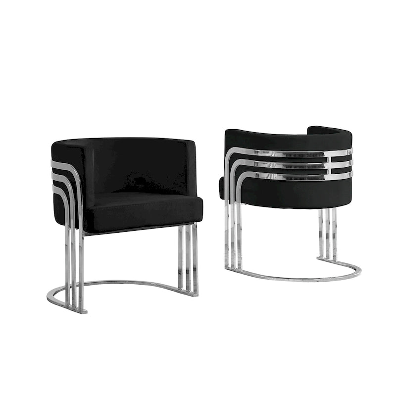 Contemporary Velvet Barrel Accent Chair with Polished Chrome Frame Base