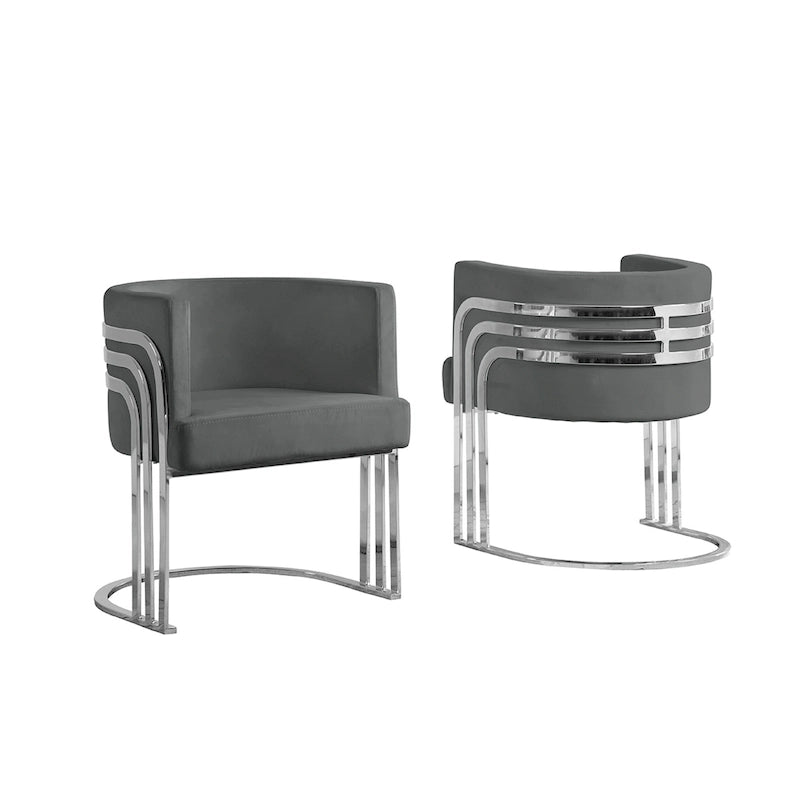 Contemporary Velvet Barrel Accent Chair with Polished Chrome Frame Base