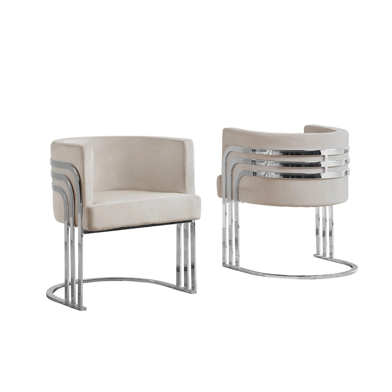 Contemporary Velvet Barrel Accent Chair with Polished Chrome Frame Base