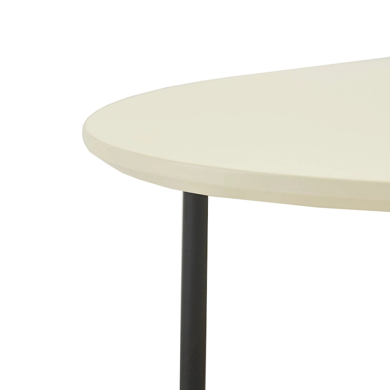 Modern White Oval Coffee Table with Natural Shelf and Black Legs