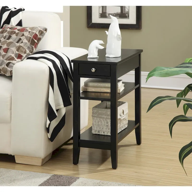 Classic Wooden Chairside End Table with Drawer and Open Shelves