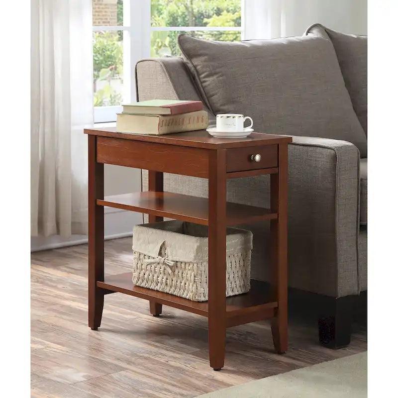 Classic Wooden Chairside End Table with Drawer and Open Shelves