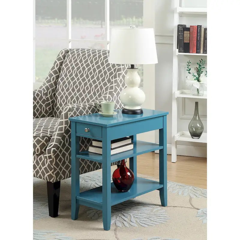 Classic Wooden Chairside End Table with Drawer and Open Shelves