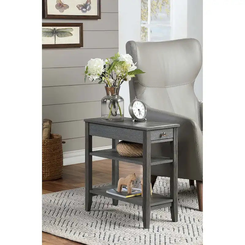 Classic Wooden Chairside End Table with Drawer and Open Shelves