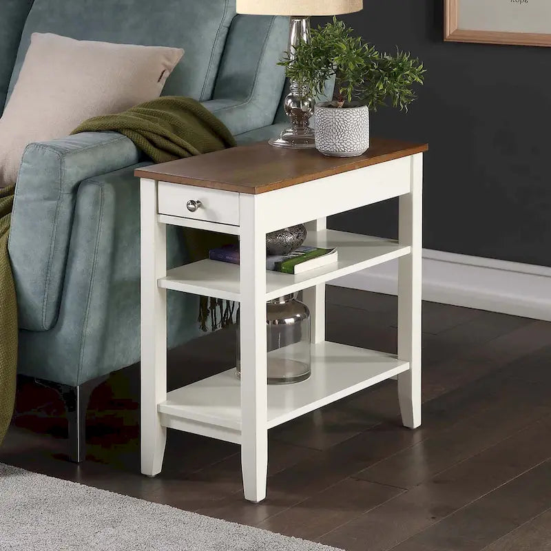 Classic Wooden Chairside End Table with Drawer and Open Shelves