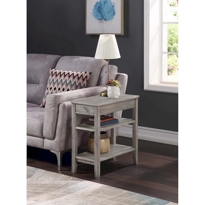 Classic Wooden Chairside End Table with Drawer and Open Shelves