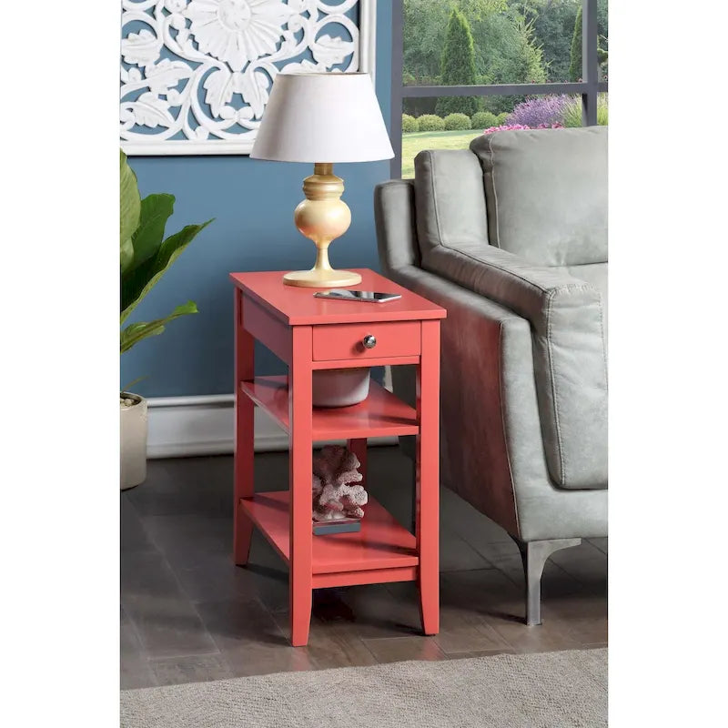 Classic Wooden Chairside End Table with Drawer and Open Shelves