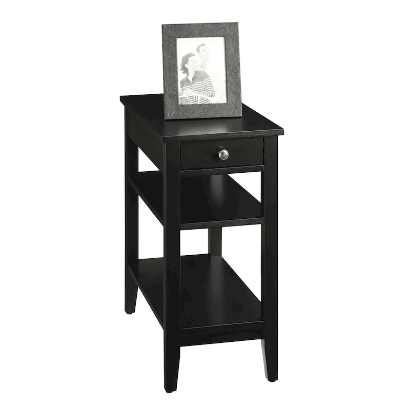 Classic Wooden Chairside End Table with Drawer and Open Shelves