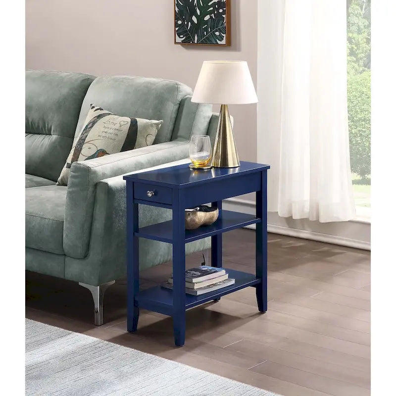 Classic Wooden Chairside End Table with Drawer and Open Shelves
