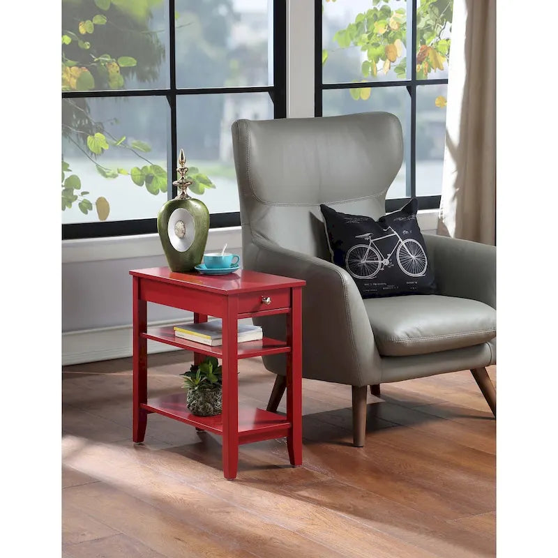 Classic Wooden Chairside End Table with Drawer and Open Shelves