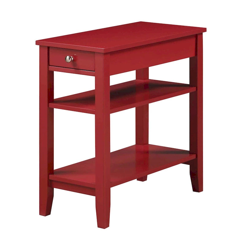 Classic Wooden Chairside End Table with Drawer and Open Shelves