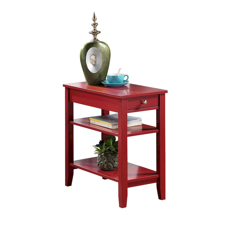 Classic Wooden Chairside End Table with Drawer and Open Shelves