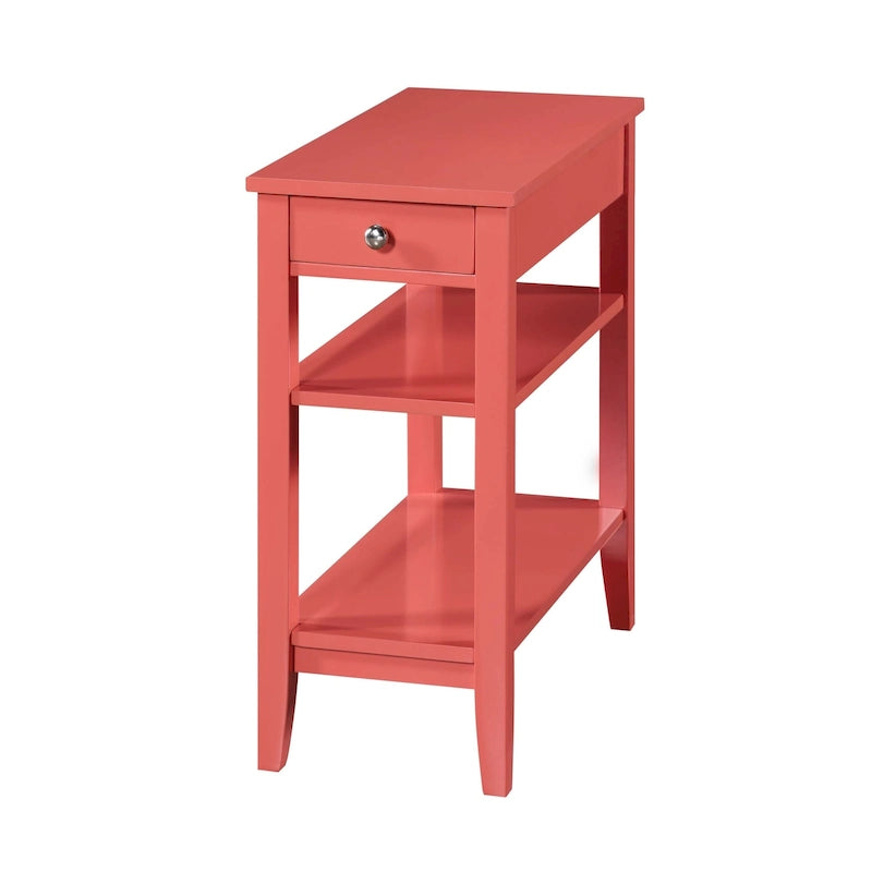 Classic Wooden Chairside End Table with Drawer and Open Shelves