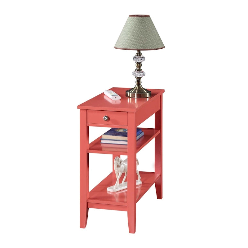 Classic Wooden Chairside End Table with Drawer and Open Shelves