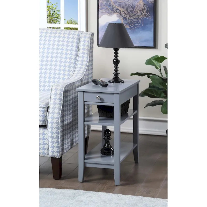 Classic Wooden Chairside End Table with Drawer and Open Shelves