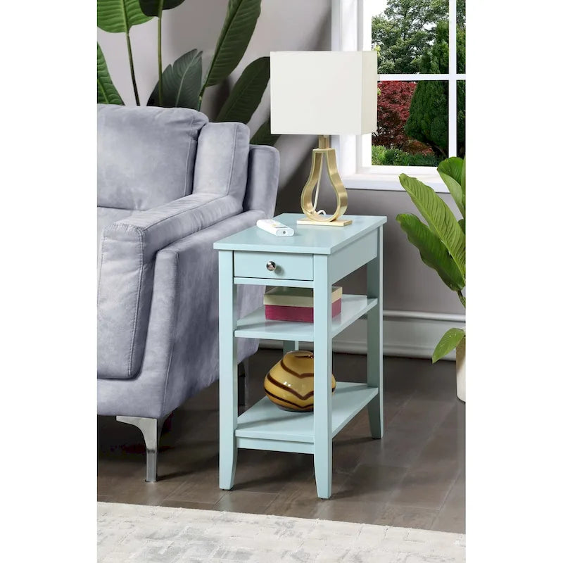 Classic Wooden Chairside End Table with Drawer and Open Shelves