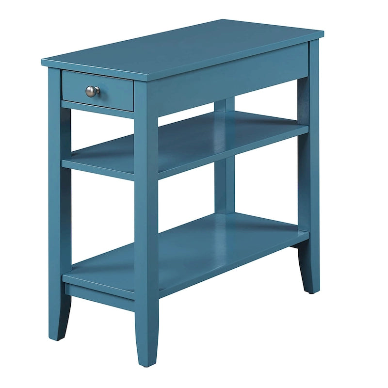 Classic Wooden Chairside End Table with Drawer and Open Shelves