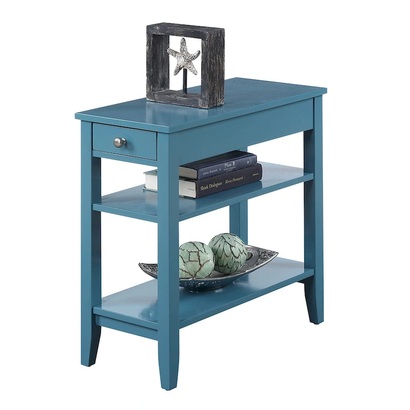 Classic Wooden Chairside End Table with Drawer and Open Shelves