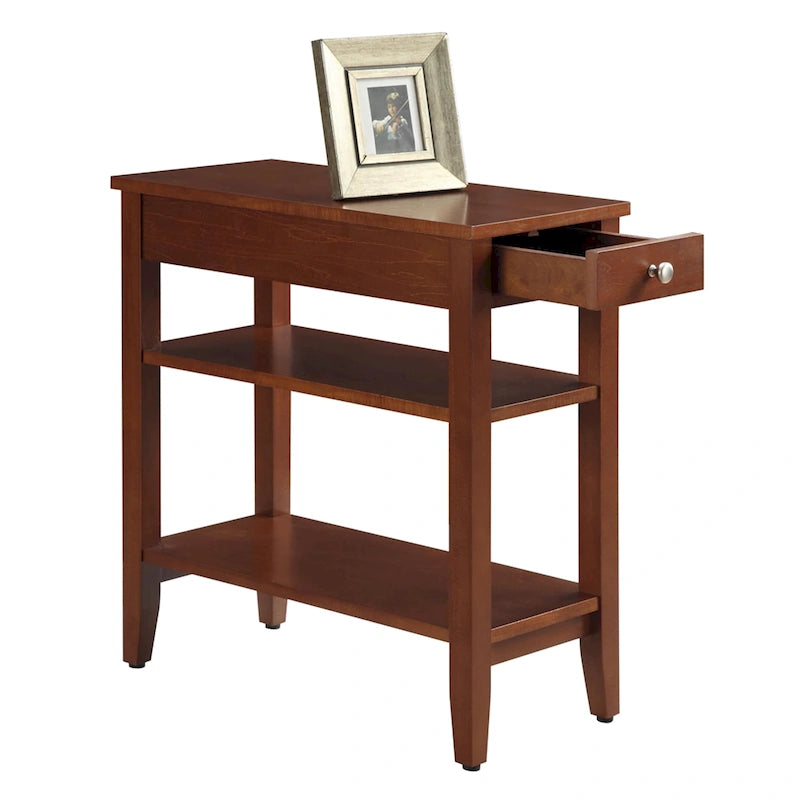 Classic Wooden Chairside End Table with Drawer and Open Shelves