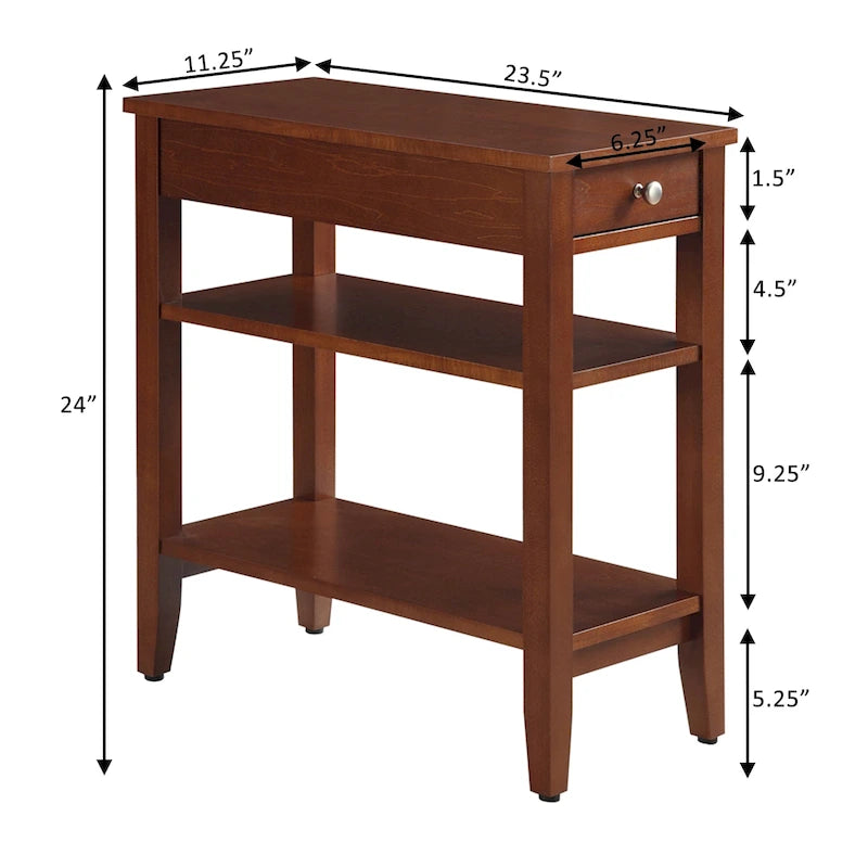 Classic Wooden Chairside End Table with Drawer and Open Shelves