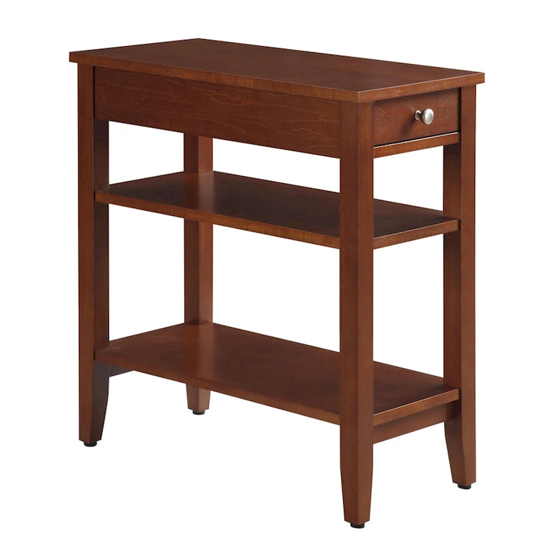 Classic Wooden Chairside End Table with Drawer and Open Shelves