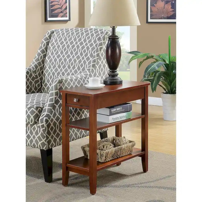 Classic Wooden Chairside End Table with Drawer and Open Shelves