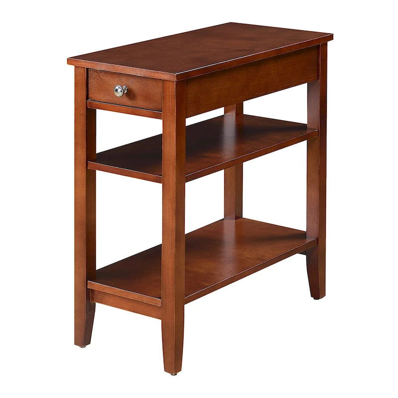 Classic Wooden Chairside End Table with Drawer and Open Shelves