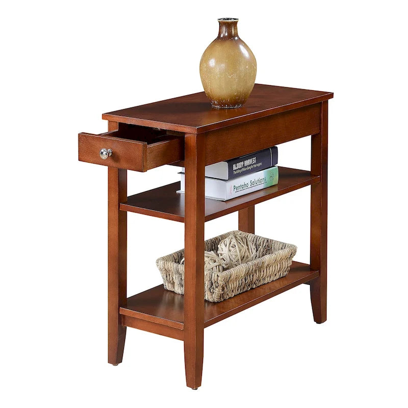 Classic Wooden Chairside End Table with Drawer and Open Shelves