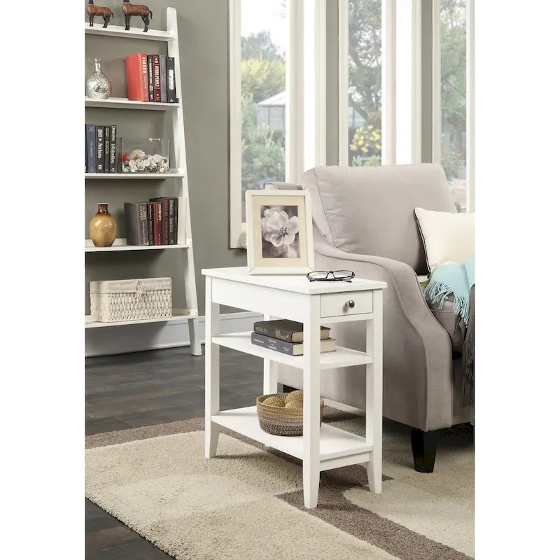 Classic Wooden Chairside End Table with Drawer and Open Shelves