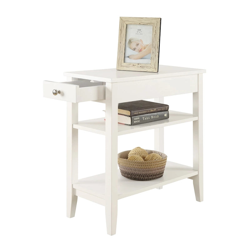 Classic Wooden Chairside End Table with Drawer and Open Shelves
