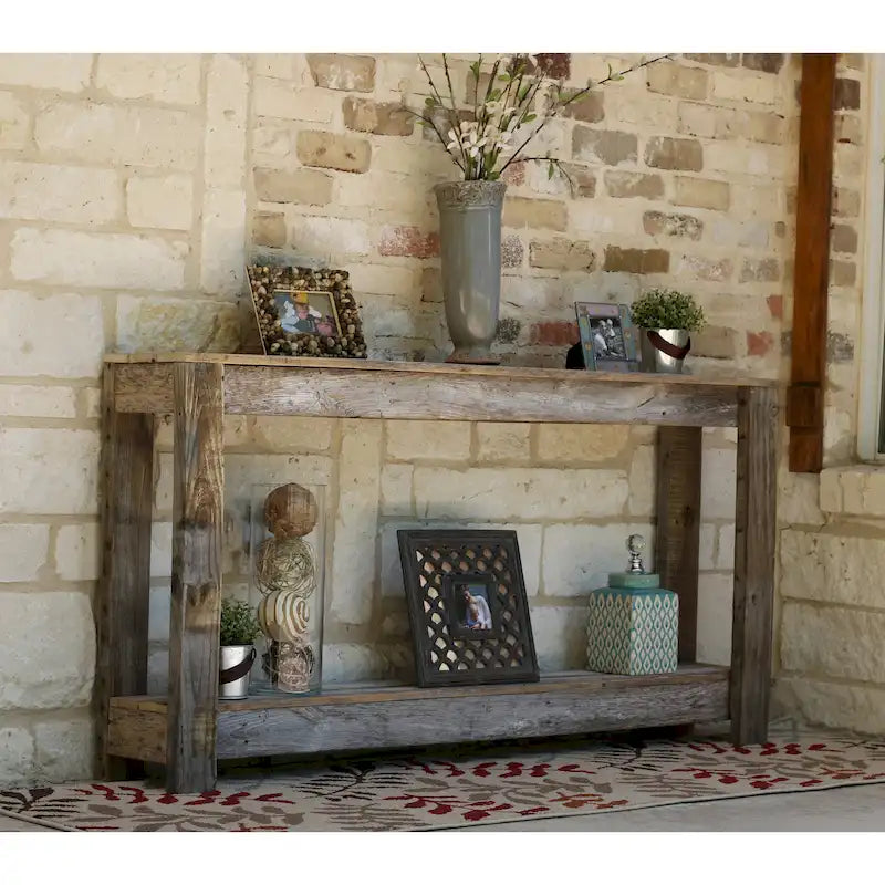Rustic Reclaimed Wood Console Table with Open Lower Storage Shelf