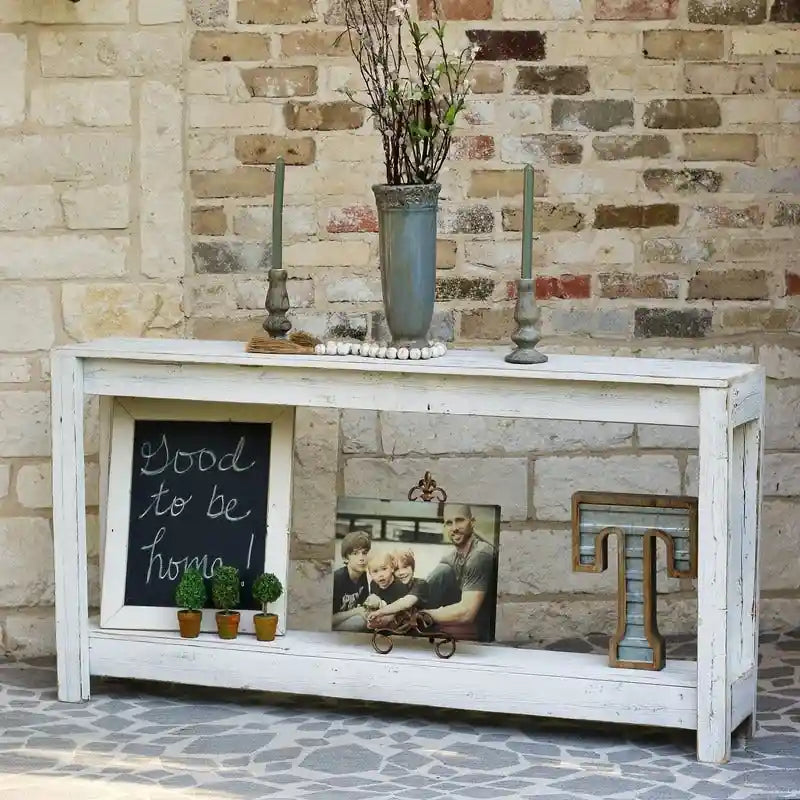 Rustic Reclaimed Wood Console Table with Open Lower Storage Shelf