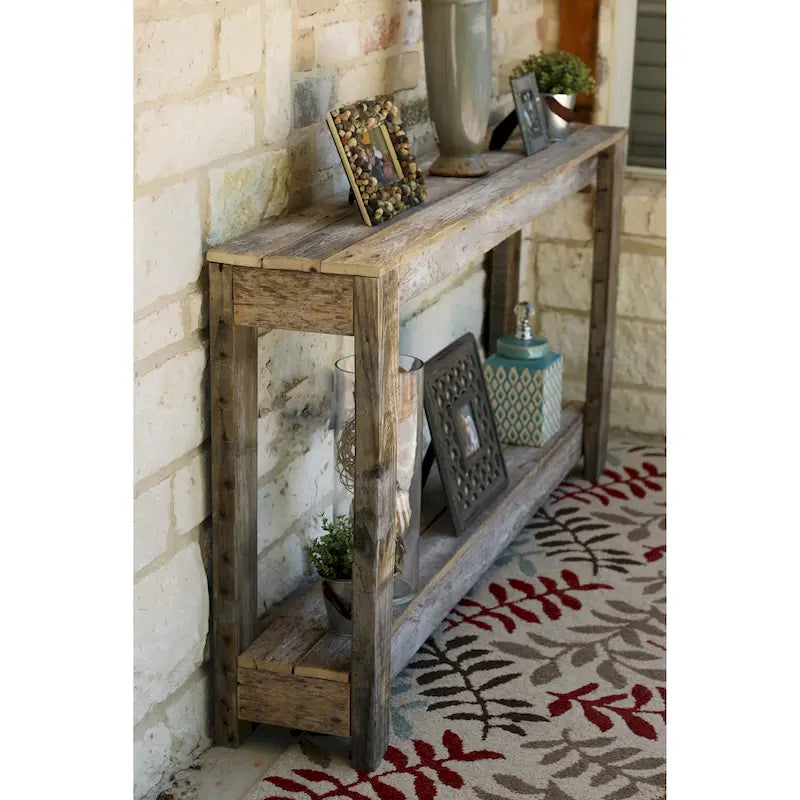 Rustic Reclaimed Wood Console Table with Open Lower Storage Shelf