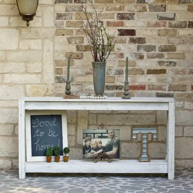 Rustic Reclaimed Wood Console Table with Open Lower Storage Shelf