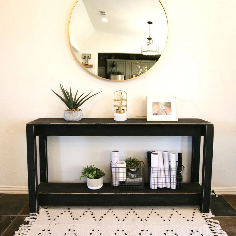 Rustic Reclaimed Wood Console Table with Open Lower Storage Shelf