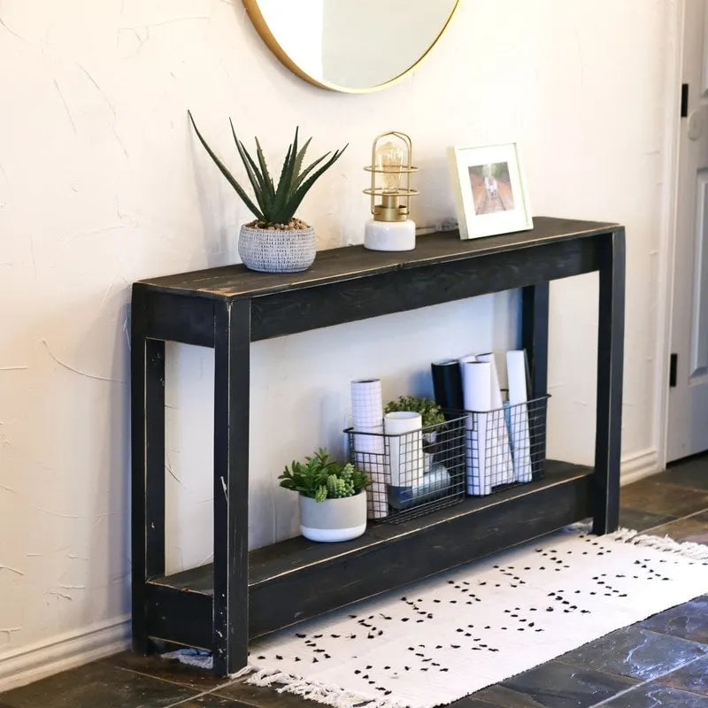 Rustic Reclaimed Wood Console Table with Open Lower Storage Shelf