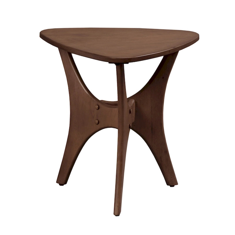 Mid Century Modern Triangle Wood Veneer Side Table Cross Base