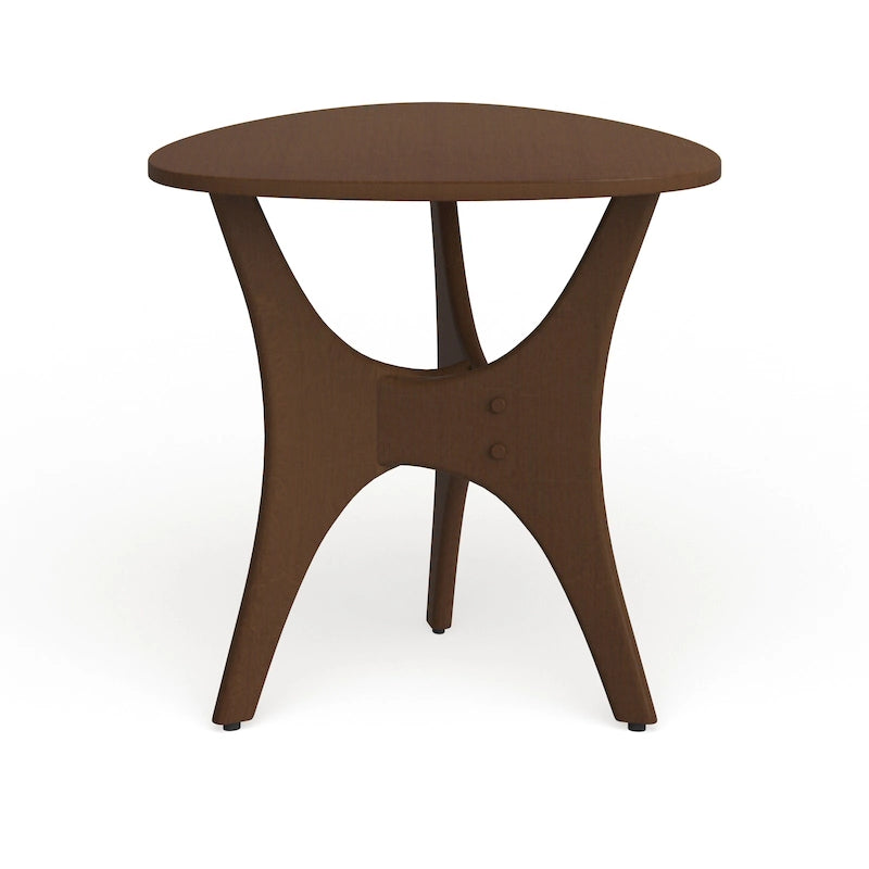 Mid Century Modern Triangle Wood Veneer Side Table Cross Base