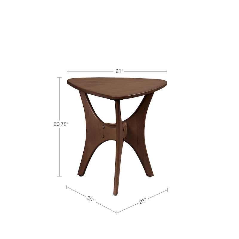 Mid Century Modern Triangle Wood Veneer Side Table Cross Base