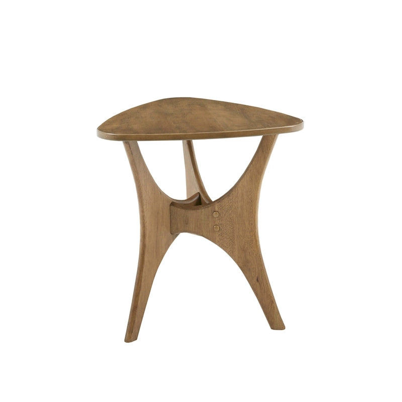 Mid Century Modern Triangle Wood Veneer Side Table Cross Base