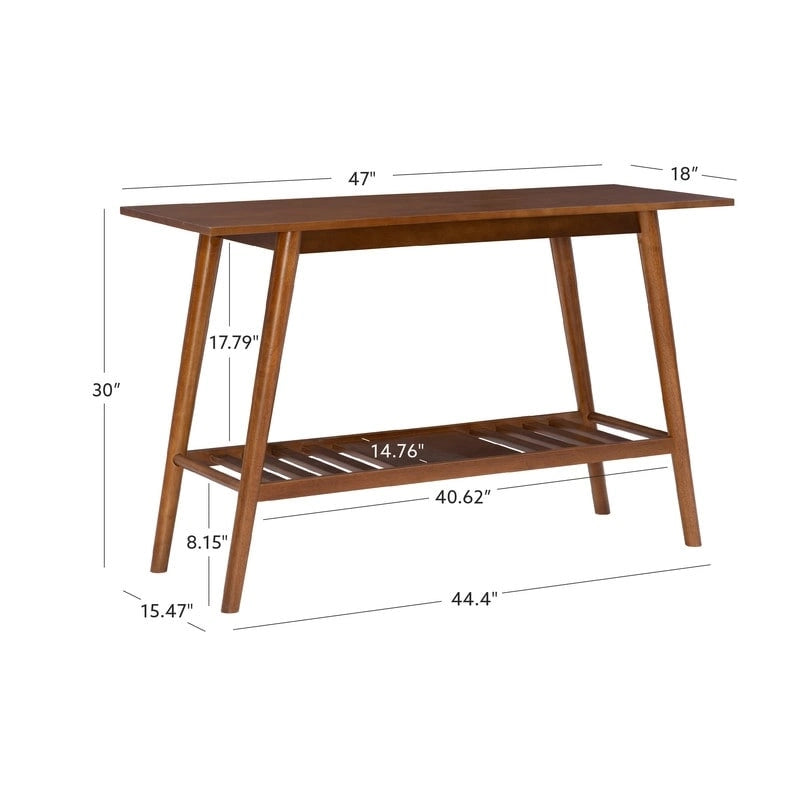 Mid Century Modern Console Table with Slatted Shelf and Splayed Legs