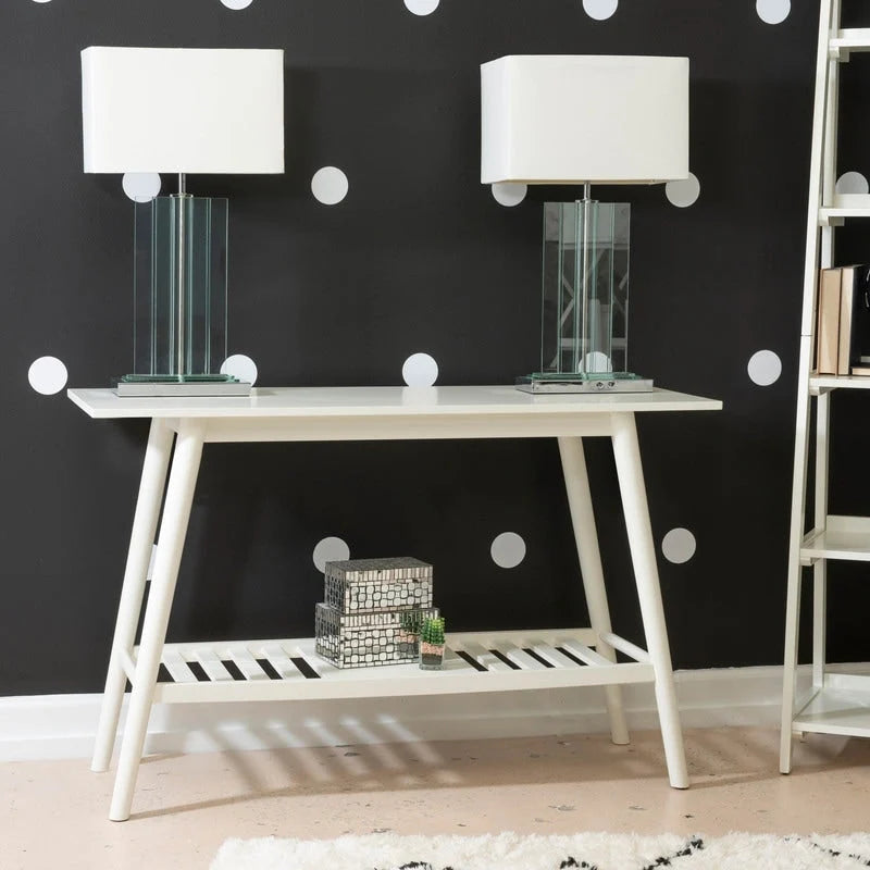 Mid Century Modern Console Table with Slatted Shelf and Splayed Legs