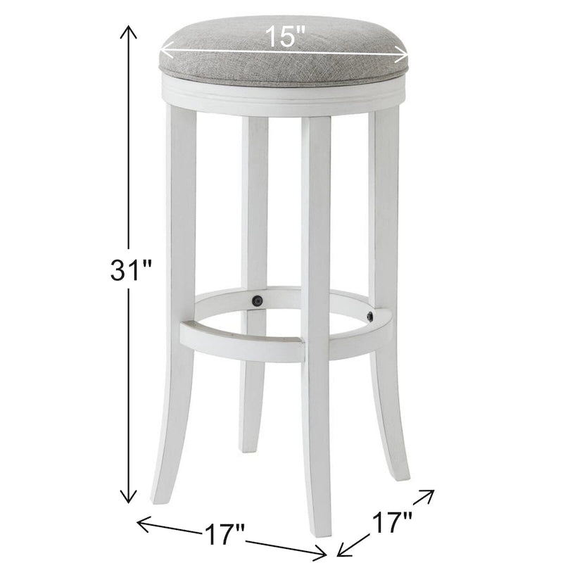 White Hardwood Backless Swivel Bar Stool with Gray Upholstered Seat