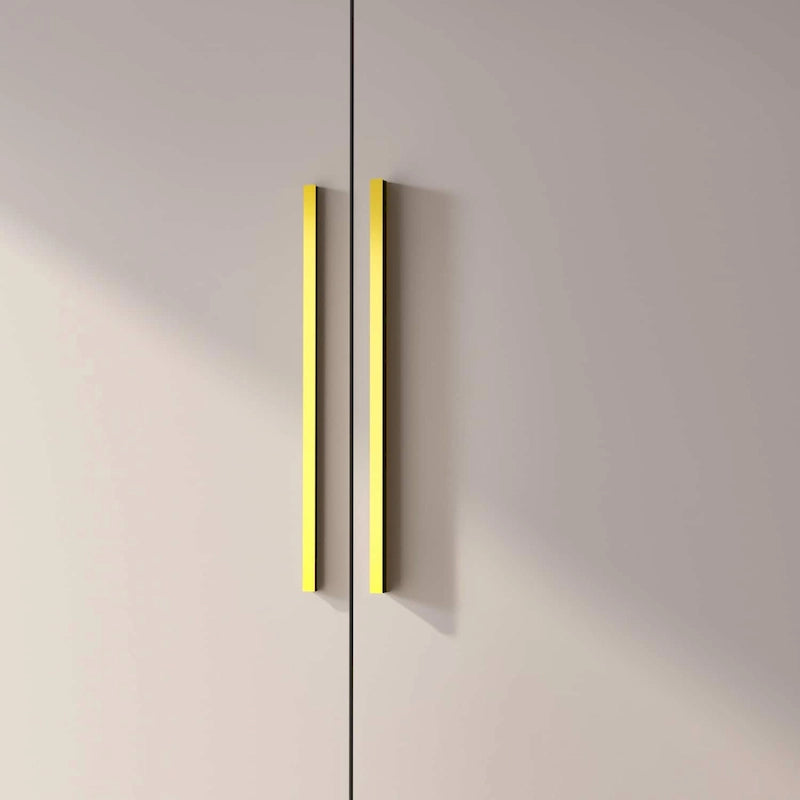 Modern Freestanding Two Door Wardrobe with Drawers and Gold Accents