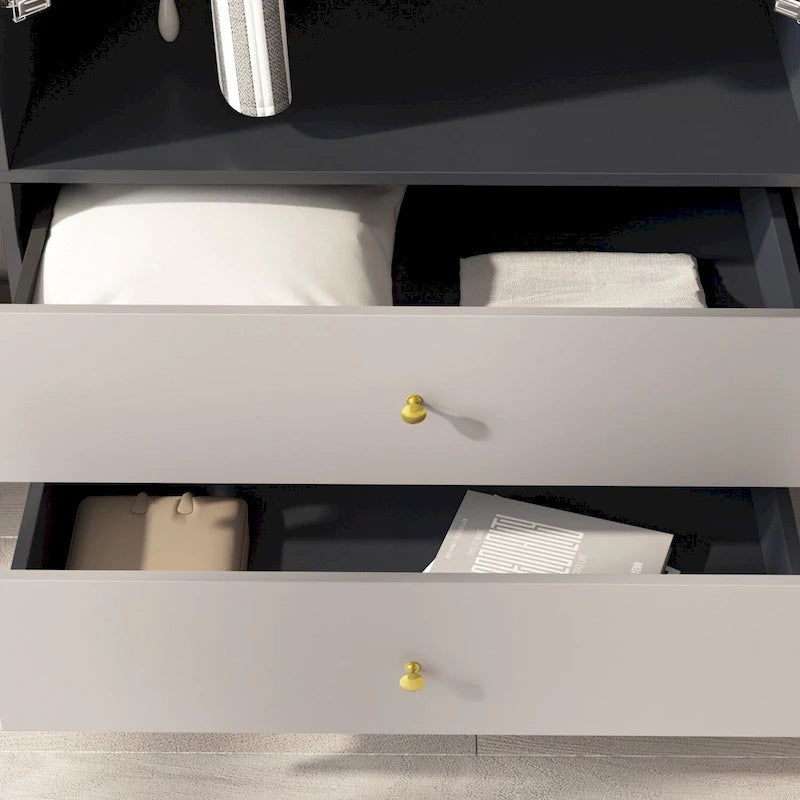Modern Freestanding Two Door Wardrobe with Drawers and Gold Accents