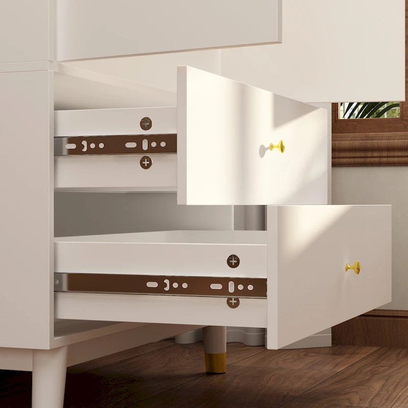 Modern Freestanding Two Door Wardrobe with Drawers and Gold Accents