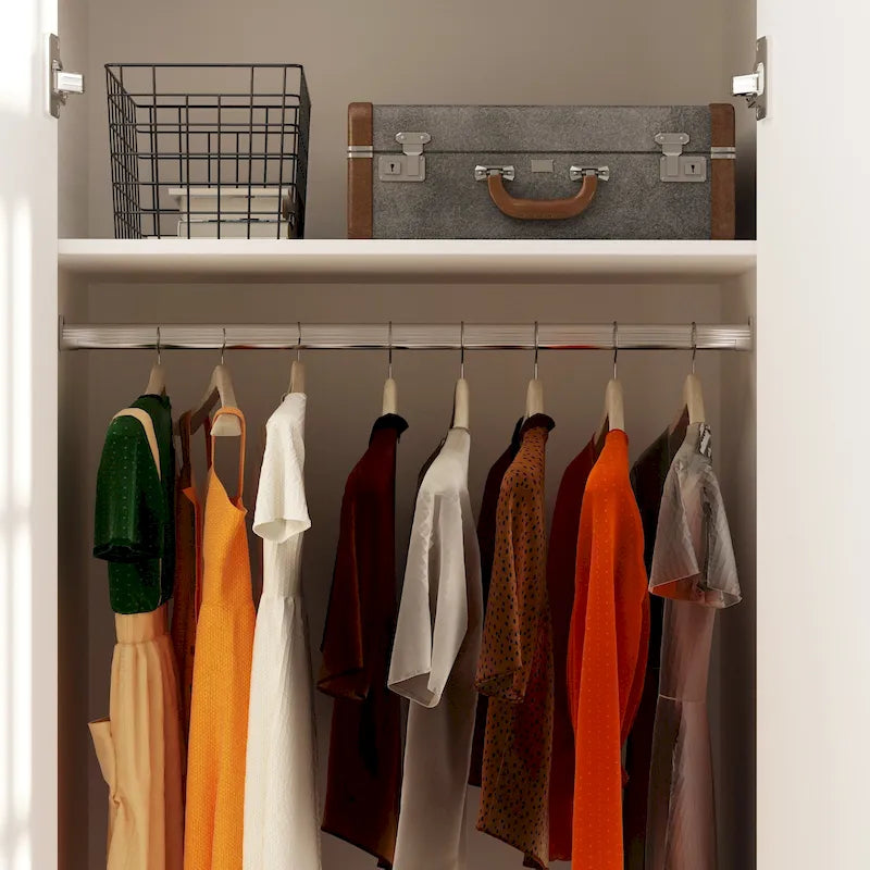 Modern Freestanding Two Door Wardrobe with Drawers and Gold Accents