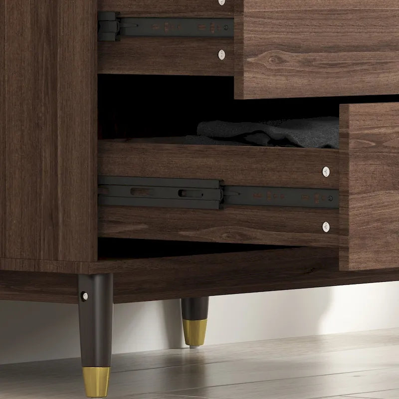 Modern Freestanding Two Door Wardrobe with Drawers and Gold Accents